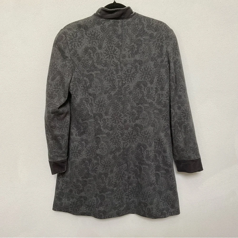 Coldwater Creek Grey, Lace Print Button Up Jacket with Velour Trim Size 14